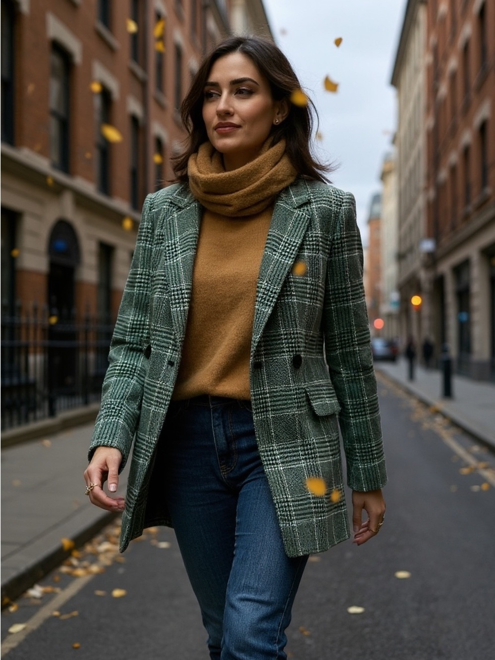 Maje Wool Blend Green Plaid Double Breasted Blazer Size 36
